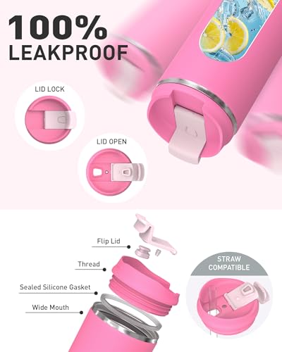TOURIT 16 oz Insulated Stainless Steel Travel Mug - Pink