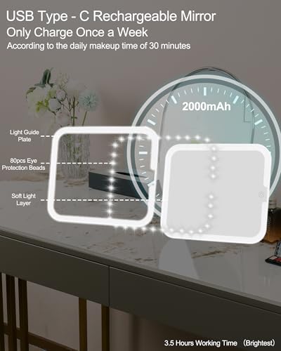 Relavel LED Makeup Mirror Replacement for Cosmetic Bags, 3-Color Light
