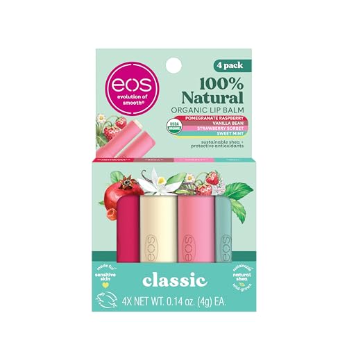 eos 100% Natural Organic Lip Balm 4-Pack - Strawberry, Mint, Pomegranate, Vanilla