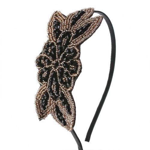 Black Vintage Beaded 1920s Flapper Headband for Women Bridal Party Looks