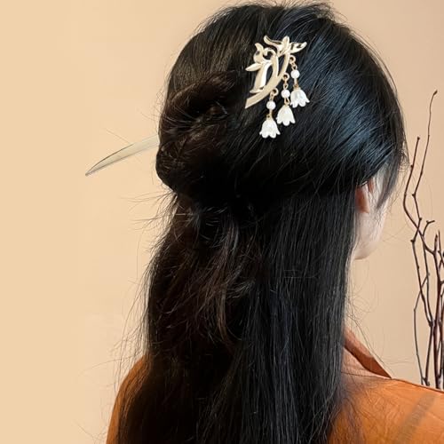 Lawie 10 Pack Retro Gold Metal Hair Sticks with Pearl Dangles