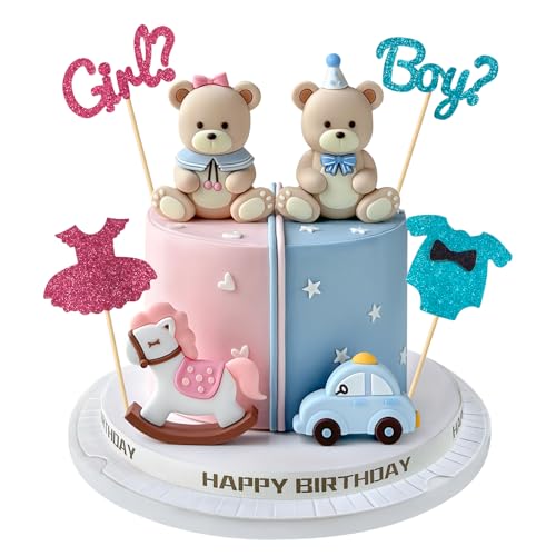 Gender Reveal Cake Topper Set - 8PCS Bear & Train Decorations