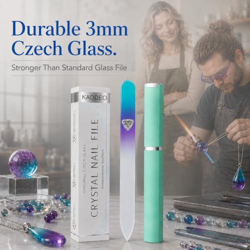KADDEO 2-Pack Aqua & Silver Czech Glass Nail Files for Natural Nails Dual-Grit