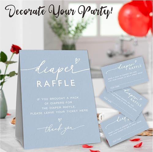 Diaper Raffle Tickets & Blue Sign for Baby Shower Games