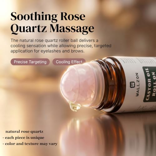 WALLZON Organic Cold-Pressed Castor Oil Roll-On with Rose Quartz Roller