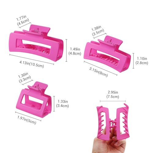 Shinowa 3-Pack Square Hair Claw Clips for Women - Non-Slip Matte Design