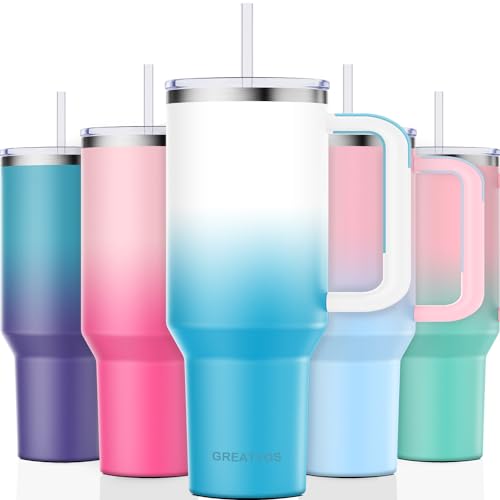 Greatyos 40 oz Insulated Tumbler with Handle & Straw Lid