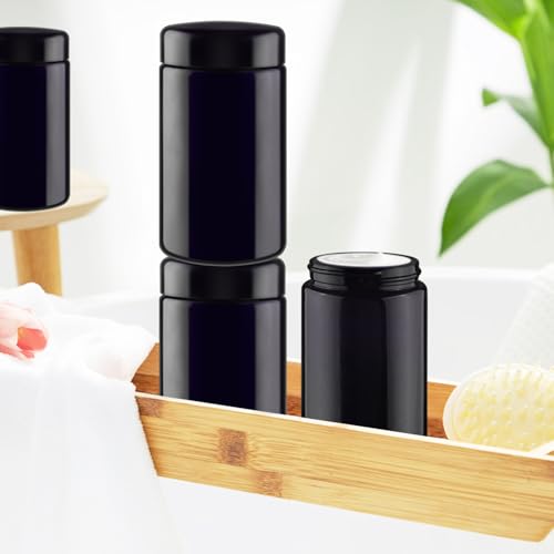 200ml Black Glass Jars Set of 3 - Cosmetic, Candle, Lotion Containers