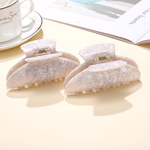 White Bride Mrs Rhinestone Hair Claw Clips for Thick Hair - Bridal Party Favors
