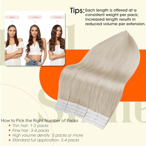 Platinum Blonde Tape In Hair Extensions - 12 Inch Remy Human Hair