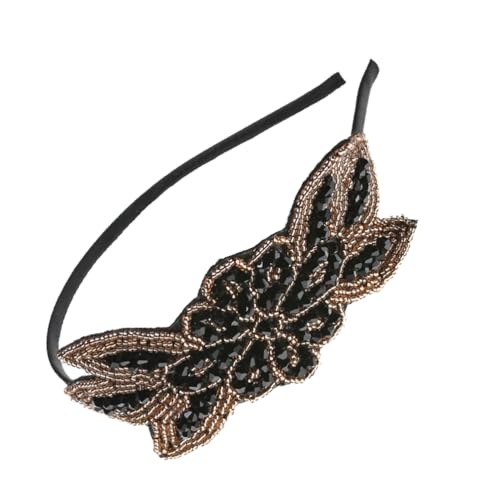 Black Vintage Beaded 1920s Flapper Headband for Women Bridal Party Looks