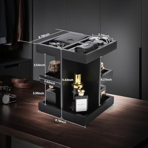 EXIN DECHEN Cologne Organizer for Men,Cologne Stand,3 Tier Wooden Perfume Shelf with Rotate,Desk Organizer,Gift for Dad From Wife,Husband Boyfriend Birthday Gift Ideas,Fathers Day Gift for Men