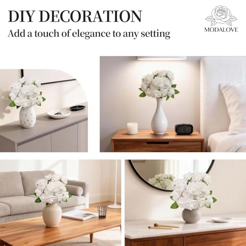 25 Pcs White Artificial Foam Roses - Realistic Fake Flowers for Weddings & Home Decor