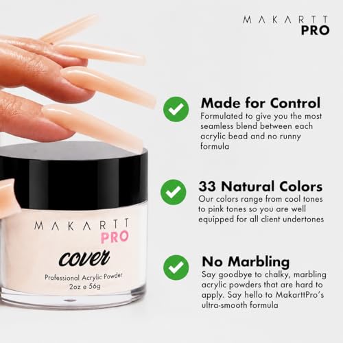 MakarttPro Sparkling Rose Acrylic Powder for Nail Extensions - 56g/2oz