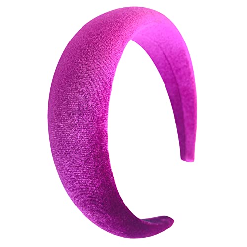 FunCosta Fuchsia Velvet Padded Wide Headband for Women & Girls Vintage Hair Accessory