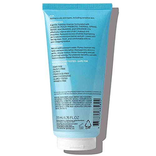 La Roche-Posay Toleriane Purifying Foaming Facial Cleanser, 6.76 Fl Oz