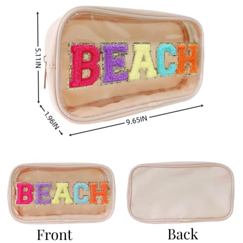 Clear Chenille Letter Makeup Bag - Waterproof Beach Pouch for Travel