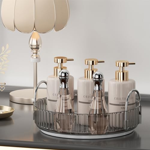 360 Rotating Makeup Organizer - 1-Tier Spinning Cosmetics Rack, Smoky Grey