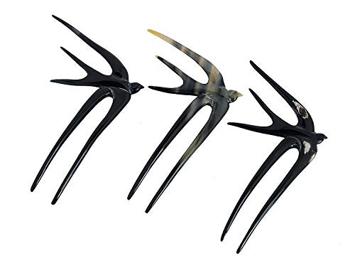 Marycrafts Handmade Buffalo Horn Swallow Bird Hair Fork - Black 2
