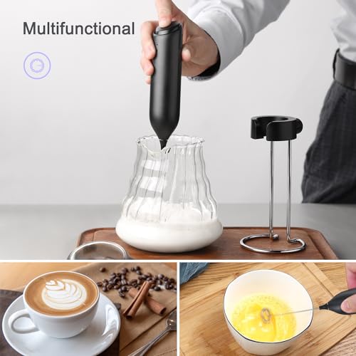 ELMWAY Rechargeable Handheld Milk Frother with Stand & Wall Mount