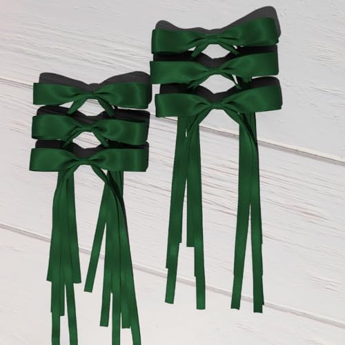 Dark Green Hair Bows Clips Set – 6 Pack Ribbon Bowknot Hair Accessories for Girls & Women