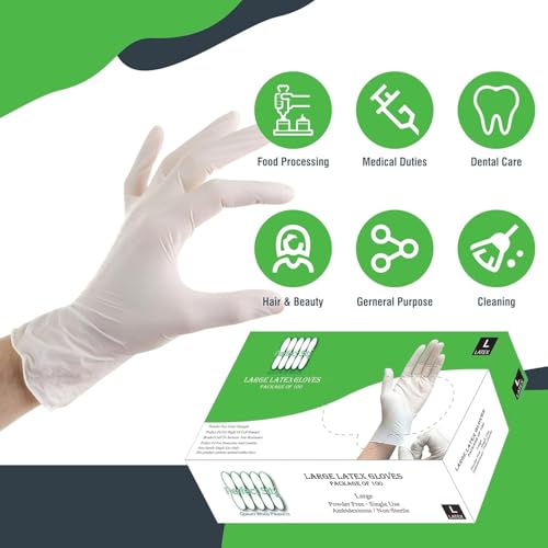 Large Powder-Free Latex Gloves - 100 Count for Food Service