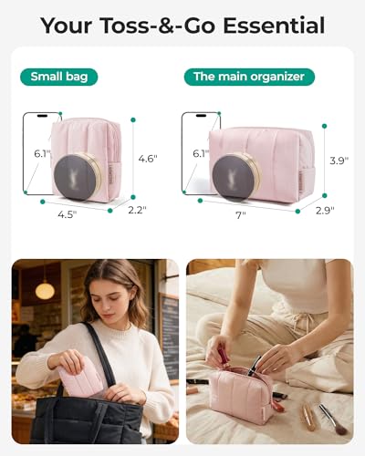 BAGSMART Black Puffy Padded Travel Makeup Bag Duo (Large & Small)
