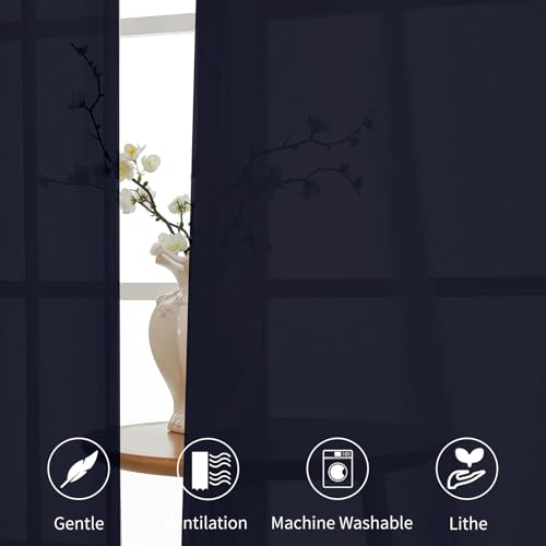 CUCRAF Navy Blue Sheer Curtains - 45-Inch Long, 2-Panel Set