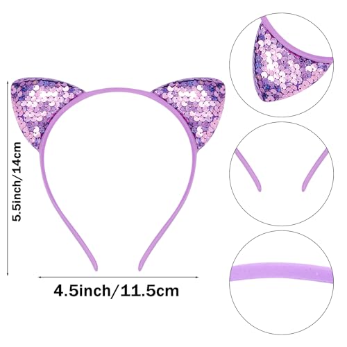 COCIDE 12Pcs Sequins Cat Ears Headbands Set for Girls