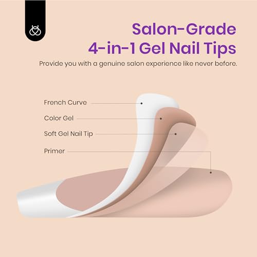 Beetles Short Coffin Press On Nails, Brown French Tip, 210 Pcs