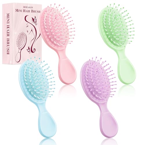 HOFASON Mini Wet Hair Brush Set - 4 Pack Travel Size for Girls