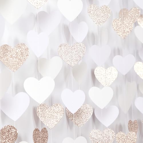 Champagne Gold Heart Garland - 52ft Party Decorations for Weddings & Showers