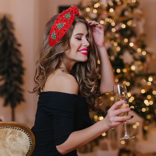 NVENF Women's Jeweled Plaid Christmas Headband with Crystals and Pearls - Holiday Gift (Christmas Tree 7)