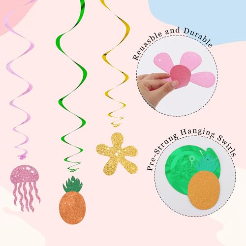 BEISHIDA 15Pcs Ocean Theme Hanging Decorations - Pre-Strung Jellyfish & Coral Flowers for Parties