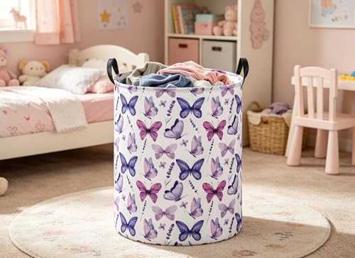 Purple Butterfly Laundry Hamper - Collapsible Storage Bin for Nursery & Home