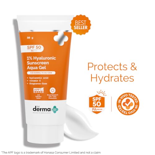 The Derma Co 1% Hyaluronic Acid Sunscreen Aqua Gel SPF 50 PA++++, 80g