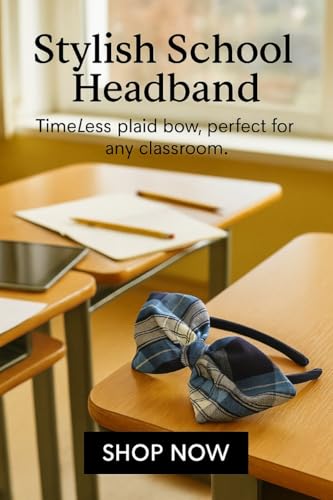 ClassExceed School Headband with Plaid Bow - Clear Blue White Navy, Back-to-School Hair Accessory