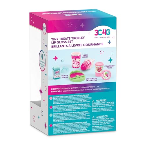 3C4G Tiny Treats Lip Gloss Set with Rolling Mini Cart - Scented Tween Makeup Kit