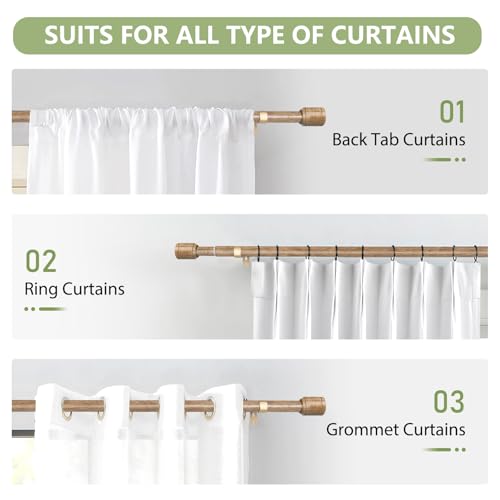 Adjustable Wood Grain Curtain Rod 30-45 Inch with Brackets