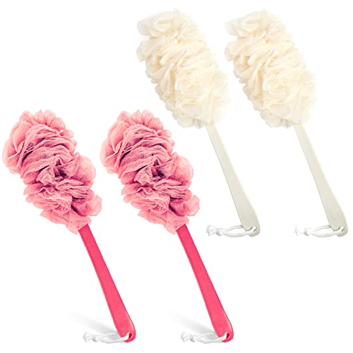 Evmliy 4-Pack Long Handle Shower Back Scrubber Loofah Sponge Brush Exfoliating Body Brush