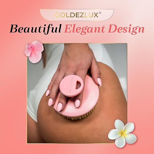 GOLDEZLUX Pink Dry Body Brush - Exfoliating Lymphatic Stimulation, Large Size & Comfortable Grip