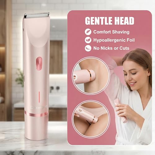 Bikini Shaver - Cordless Electric Wet & Dry Dual-Head Shaver, Washable, Ceramic Blades, USB Rechargeable, Travel Portable Design (Pink)