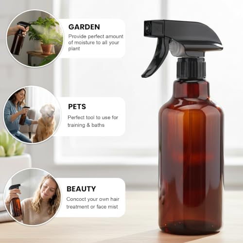 Hethyo 16.9oz Glass Spray Bottle with Adjustable Nozzle - Brown, Leakproof