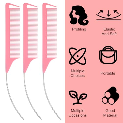 Mabor 3 Pcs Rat Tail Combs for Hair Styling - Curved Fine Tooth