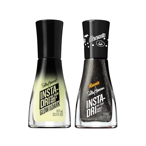 Sally Hansen Insta-Dri Quick Dry Nail Polish Duo - Reese's Glow in Dark Green & Black Shimmery Finishes