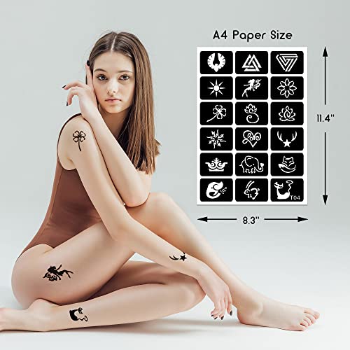 Reusable Henna Tattoo Stencils Set for Women & Kids - 350+ Designs Airbrush Templates