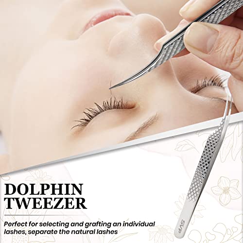 SUPER VENUS 5-Piece Lash Tweezer Set with Mirror & Diamond Grip