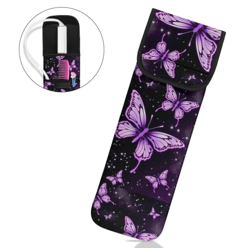 Flashideas Purple Butterfly Heat-Resistant Neoprene Curling Iron Case - Flat Iron/Brush Holder with Pocket