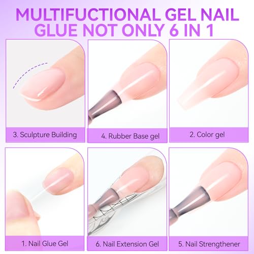 Gelike EC 6-in-2 Jelly Builder Gel Nail Glue Nude Pink - UV Rubber Base for Short Extensions & Tips, 3 - Nude