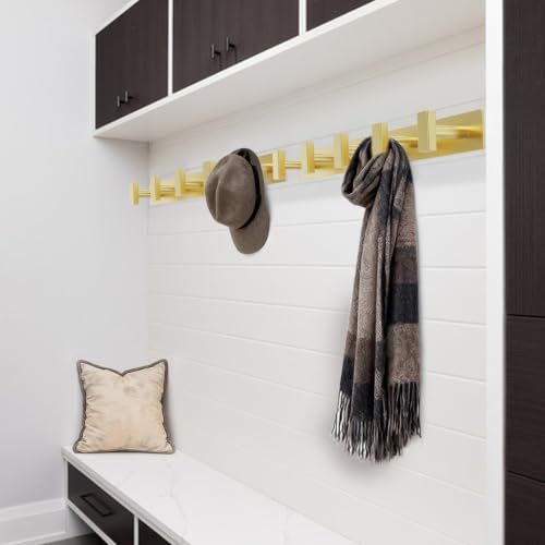 Bntuk Wall-Mounted Coat Rack with 5 Hooks - Heavy Duty Gold Organizer